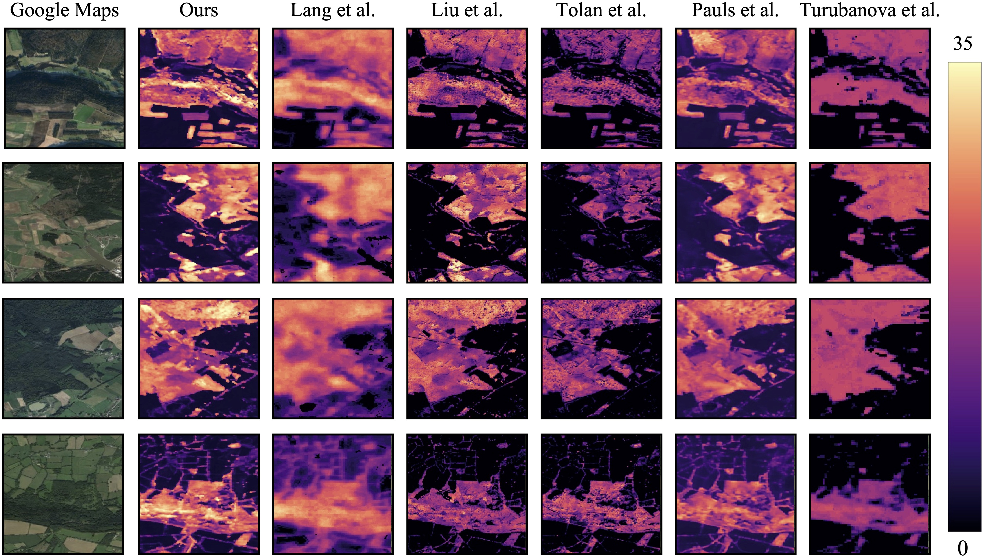 Qualitative comparison of canopy height maps for the reference year 2020